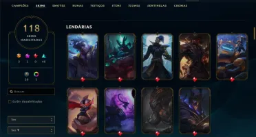 Conta unranked com 118 skins e 147 champs