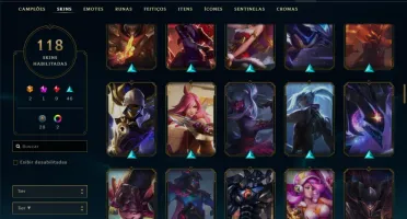 Conta unranked com 118 skins e 147 champs