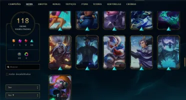Conta unranked com 118 skins e 147 champs