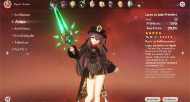 Genshin Impact Hutao com Lança de Jade Primitiva/Mona/Venti