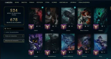 Platina 4 com TODOS os Champs e 127 Skins ( SUP / ADC )