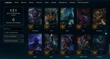 Platina 3 com 65 Champs e 16 Skins