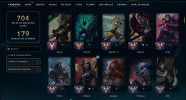 Unranked com TODOS os Champs e 227 Skins ( MID / JG / ADC )
