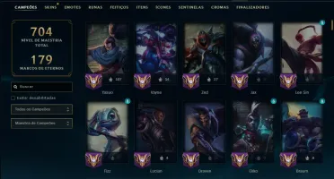 Unranked com TODOS os Champs e 227 Skins ( MID / JG / ADC )