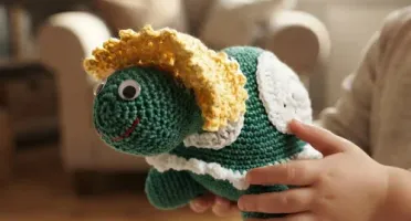Tartaruga Vovó Verde escura em amigurumi