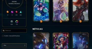 Conta com 184 skins (3 ultimates, 3 míticas, 13 lendárias)