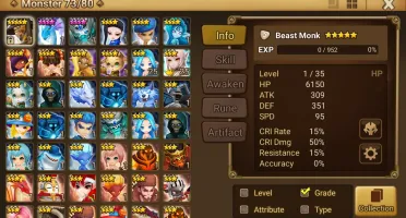 Reroll Summoners War lvl10 com Beast Monk Light - Shazam