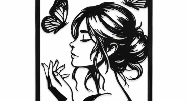 Quadro Mulher com Borboletas em MDF Preto 40 x 30 cm