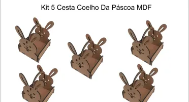 Kit 5 Cestinhas Coelho da Páscoa em MDF Cru