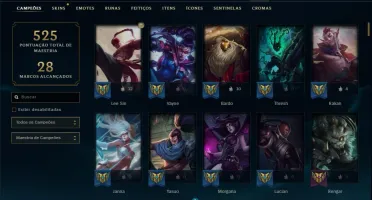 Conta ouro 4 com 148 champs, 182 skins e 6 vitoriosas