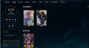 Conta Platina 4 com TODOS os champs e 239 Skins + 1 RARA