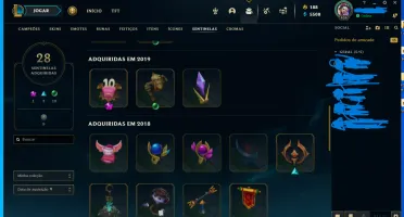 Conta de lol,Platina II com 127 skins,166 emotes,all champs