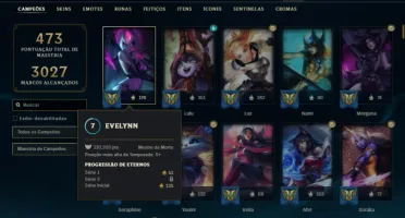 Ouro 3 com TODOS os champs e 356 Skins + 7 Prestigios