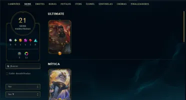 Platina 1 com 80 Champs e 21 Skins