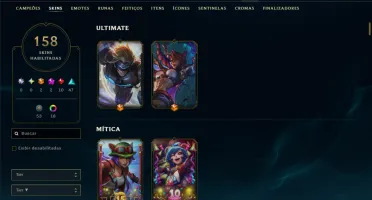 Bronze 1 com TODOS os Champs e 158 Skins ( ADC / MID / JG )