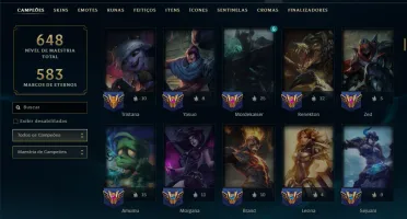 Bronze 1 com TODOS os Champs e 158 Skins ( ADC / MID / JG )
