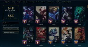 Bronze 1 com TODOS os Champs e 158 Skins ( ADC / MID / JG )
