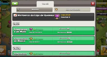 CLÃ NÍVEL 9 CLAN HISTÓRICO WAR TOP 87v - 9d LIGA CRSITAL 2