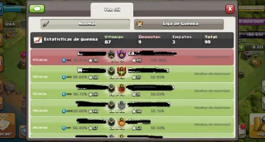 CLÃ NÍVEL 9 CLAN HISTÓRICO WAR TOP 87v - 9d LIGA CRSITAL 2