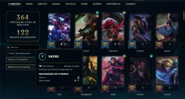Conta prata 1 com 118 champs e 41 skins (400k de vayne)