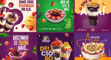 Pack Artes Canva Açaí – 65 Temas Editáveis para Açaiterias