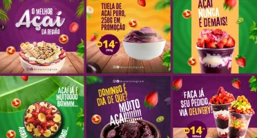 Pack Artes Canva Açaí – 65 Temas Editáveis para Açaiterias