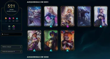 CONTA LOL 521 SKINS, LVL 303, TODOS CAMPEÕES.
