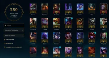 Conta Diamante; 107 Campeões; Skins raras.