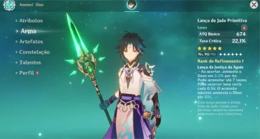 Xiao C1 + Lança de Jade + 8 personagens 5*