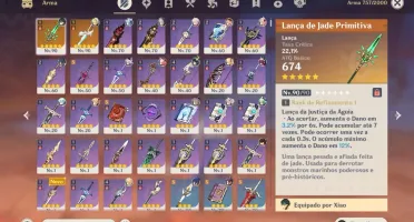 Xiao C1 + Lança de Jade + 8 personagens 5*