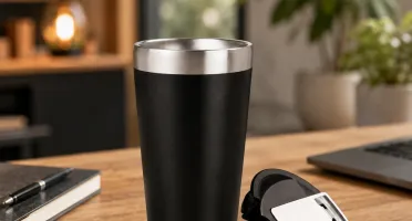 Copo Térmico Preto 473 ml com Tampa e Abridor
