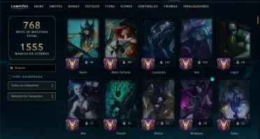Bronze 4 com TODOS os Champs e 489 Skins ( ADC / SUP / TOP )