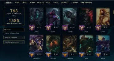 Bronze 4 com TODOS os Champs e 489 Skins ( ADC / SUP / TOP )