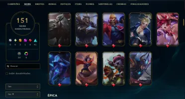 Prata 2 com TODOS os Champs e 151 Skins ( SUP / ADC )