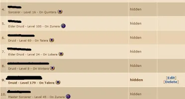 Tibia acc main Talera, varios chars