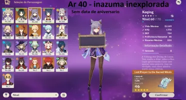 Conta Ar40 Xiao, diluc, childe e keqing e arma 5 star.