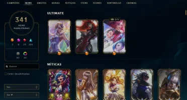 Conta LoL Todos campeões, Elo Gold,341 Skins, Todos Eternos!