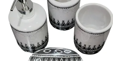 Kit banheiro em porcelana Marmorizado com 4 peças