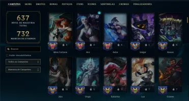 Ouro 2 com TODOS os Champs e 221 Skins ( MID / ADC / JG )