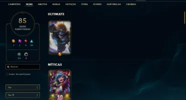 Conta Unranked com 105 Champs e 85 Skins + 6 Vitoriosas