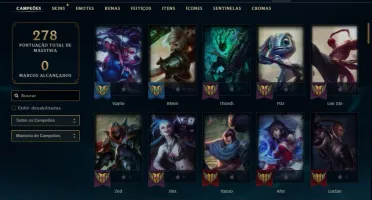 Conta Unranked com 105 Champs e 85 Skins + 6 Vitoriosas