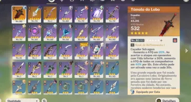 Eula, Ayaka, Keqing e 3 armas 5 estrelas.