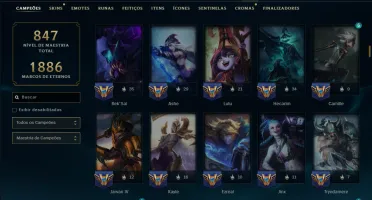 Esmeralda 2 com TODOS os Champs e 343 Skins (JG / MID / ADC)