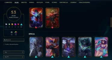 Platina 3 com TODOS os Champs e 53 Skins ( TOP / JG / MID )