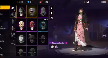 Conta de Free Fire Básic com skin da Nezuko, máscara e tenge