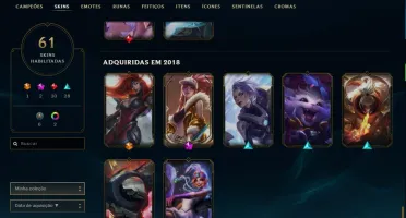 Conta Sem Rank (Ex G4) 90 campeões, 61 skins Akali Prestígio