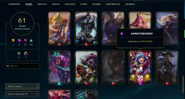 Conta Sem Rank (Ex G4) 90 campeões, 61 skins Akali Prestígio