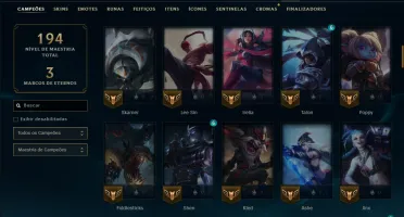 Unranked com 110 Champs e 34 Skins +8 Vitoriosas