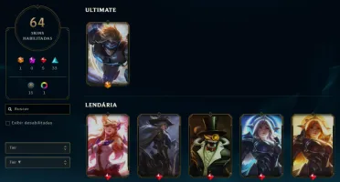 conta lol unranked 64 skins, 1 lendária