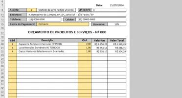 Planilha de Vendas e Orçamentos de Produtos Automatizada